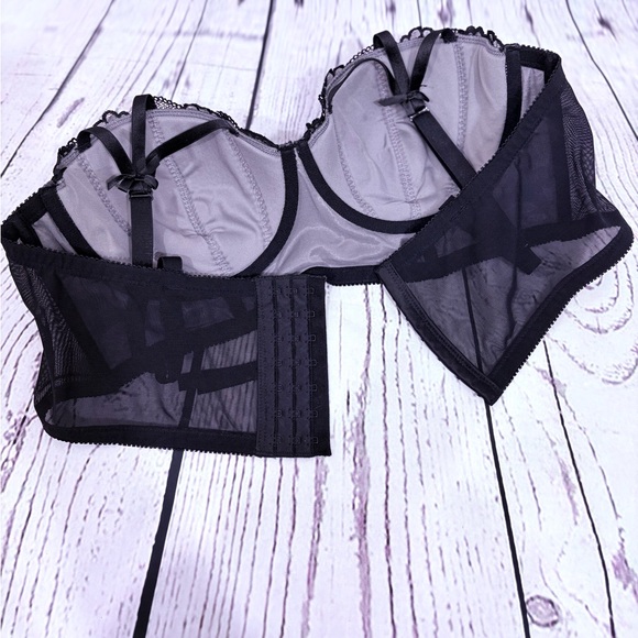 Torrid Underwire Lined Lace Mesh Bustier in Grey and Black Size 2 - Picture 7 of 9